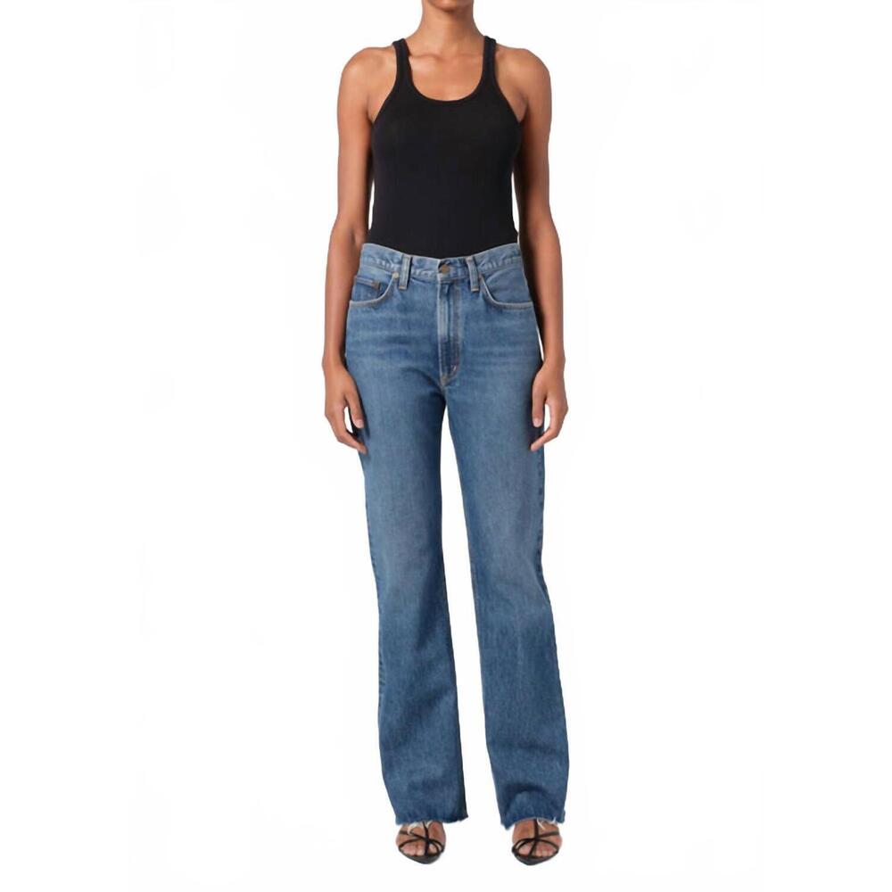 NEW AGOLDE leena high rise baby flare jeans in placebo